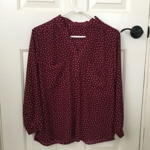 Burgundy blouse with starry like dots 2 pockets  Medium sized